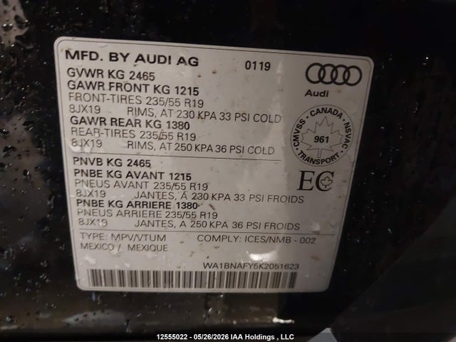 WA1BNAFY5K2051623 Audi Q5 Premium Plus