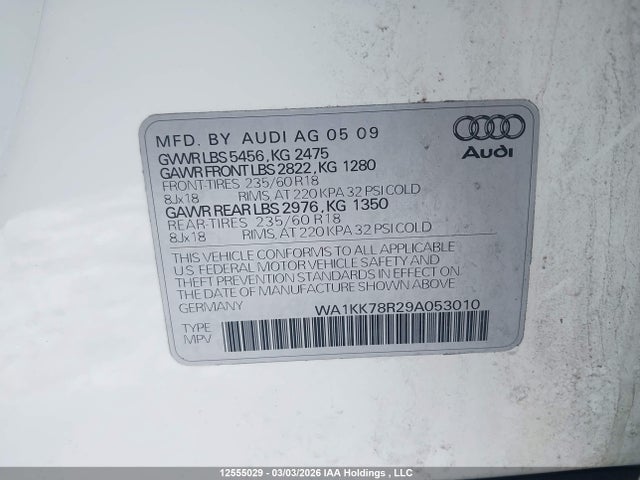 Aukcja sprzedaży 2009 Audi Q5 3.2, vin: WA1KK78R29A053010, numer aukcji: 12555029
