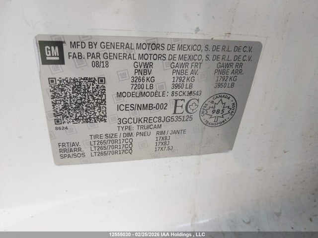 3GCUKREC8JG535125 Chevrolet Silverado 1500 1lt/2lt