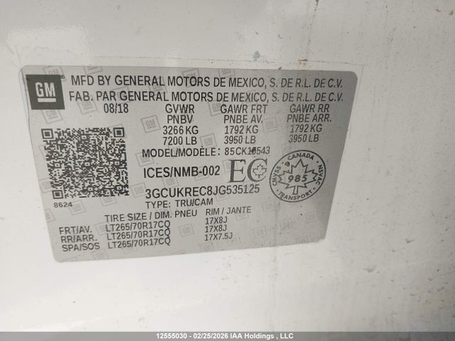 3GCUKREC8JG535125 Chevrolet Silverado 1500 1lt/2lt
