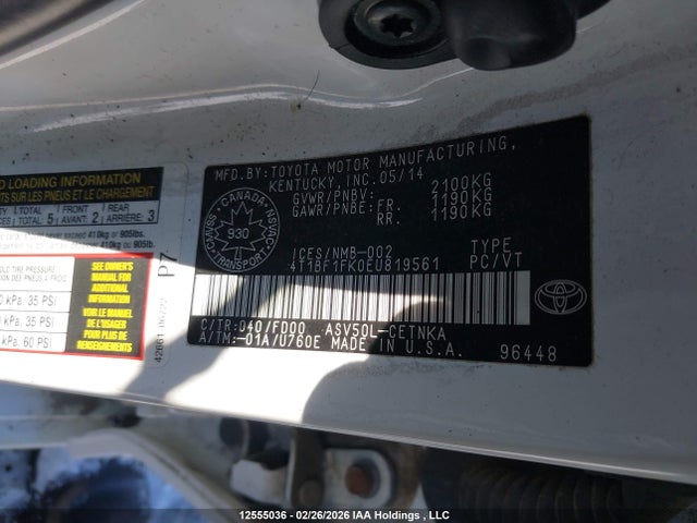 Aukcja sprzedaży 2014 Toyota Camry L/se/le/xle, vin: 4T1BF1FK0EU819561, numer aukcji: 12555036