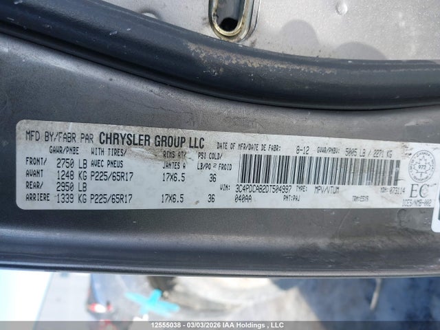 12555038 :رقم المزاد ، 3C4PDCAB2DT504997 vin ، 2013 Dodge Journey مزاد بيع