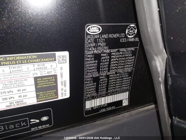 Land Rover Range Rover Hse Westminster Edition 2022 SALGS2RU4NA466552 Image 9