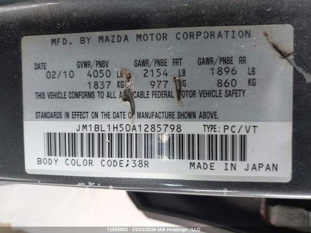 Aukcja sprzedaży 2010 Mazda Mazda3, vin: JM1BL1H50A1285798, numer aukcji: 12555063