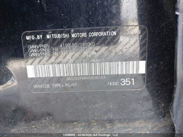 12555095 :رقم المزاد ، JA32V2FW4HU606101 vin ، 2017 Mitsubishi Lancer Es/gts/se Anniversary Edition/se Black Edition/se Ltd مزاد بيع