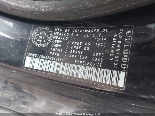3VW817AU6FM042590 Volkswagen Golf 1.8 Tsi Trendline