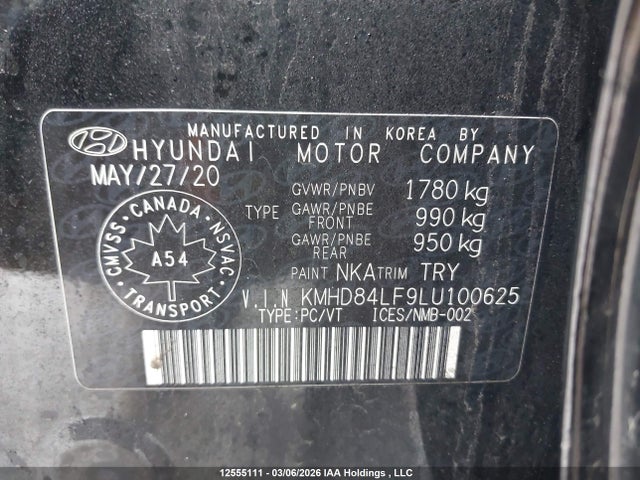KMHD84LF9LU100625 Hyundai Elantra Preferred With Sun And Safety Package Auto Ivt