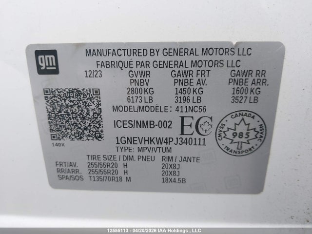 1GNEVHKW4PJ340111 Chevrolet Traverse Lt True North