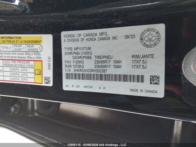2HKRS3H23RH000387 Honda Cr-v Lx-b