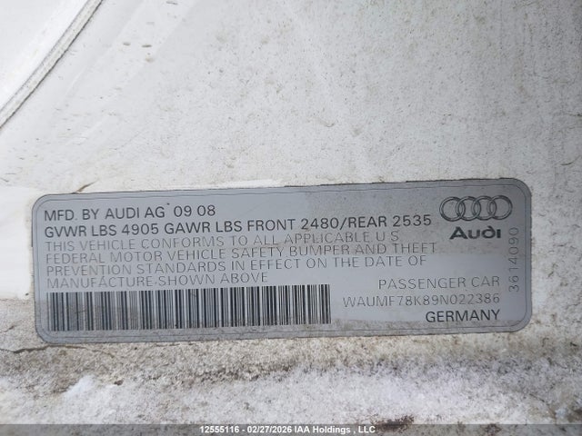 Продажа на аукционе авто 2009 Audi A4 Prestige, vin: WAUMF78K89N022386, номер лота: 12555116