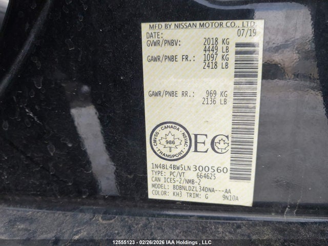 1N4BL4BW5LN300560 Nissan Altima 2.5 S