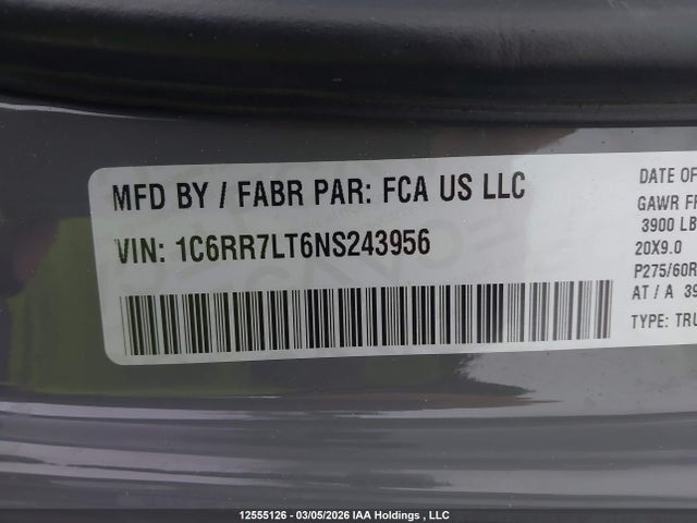 1C6RR7LT6NS243956 Dodge RAM 1500