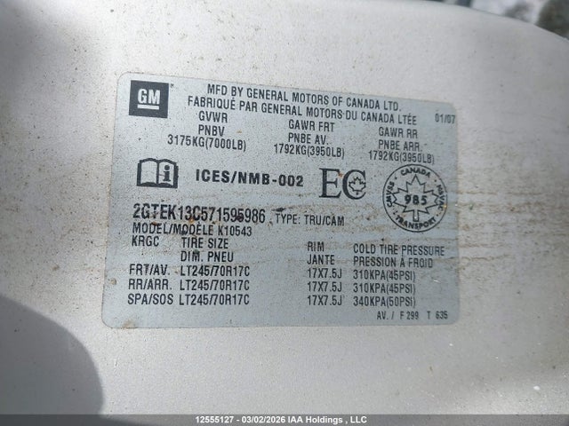 Aukcja sprzedaży 2007 Gmc Sierra 1500 All-new Sle/wt, vin: 2GTEK13C571595986, numer aukcji: 12555127