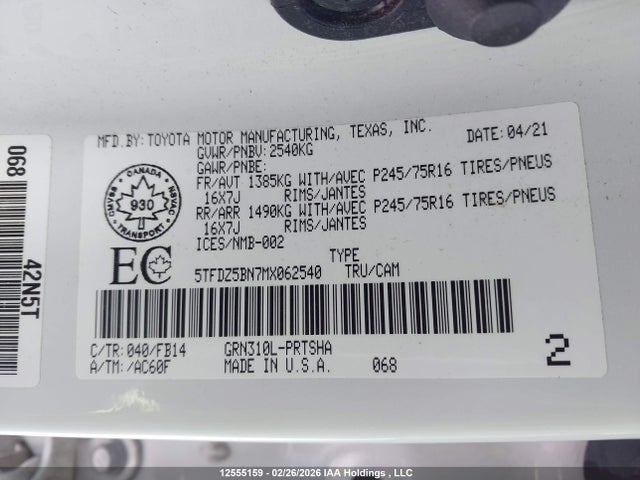 5TFDZ5BN7MX062540 Toyota Tacoma
