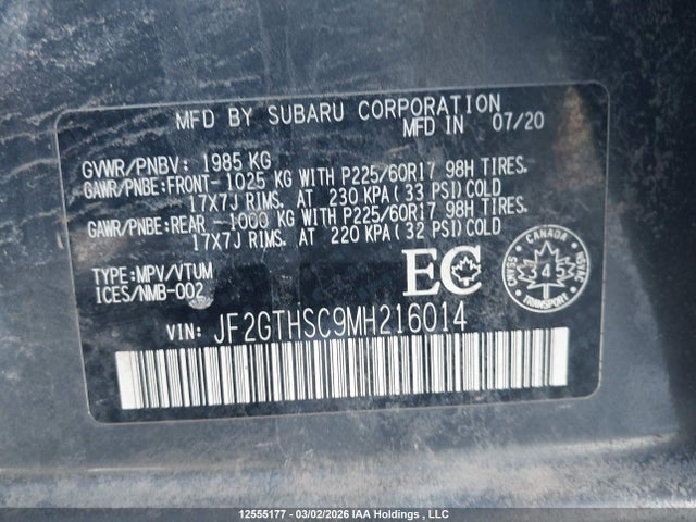 12555177 :رقم المزاد ، JF2GTHSC9MH216014 vin ، 2021 Subaru Crosstrek Outdoor مزاد بيع
