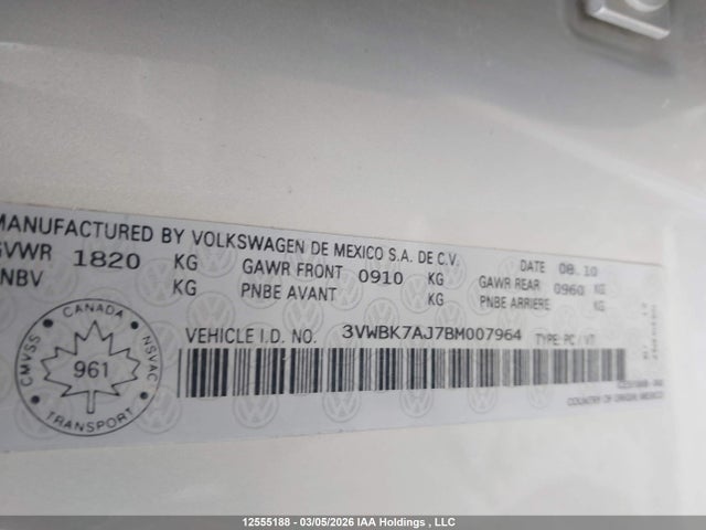 Aukcja sprzedaży 2011 Volkswagen Jetta Se, vin: 3VWBK7AJ7BM007964, numer aukcji: 12555188