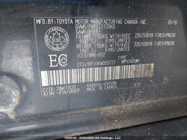 2T3J1RFV3KW055727 Toyota Rav4 Trail