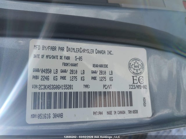 2006 Chrysler 300 მანქანა იყიდება აუქციონზე, vin: 2C3KA53G06H155281, აუქციონის ნომერი: 12555202