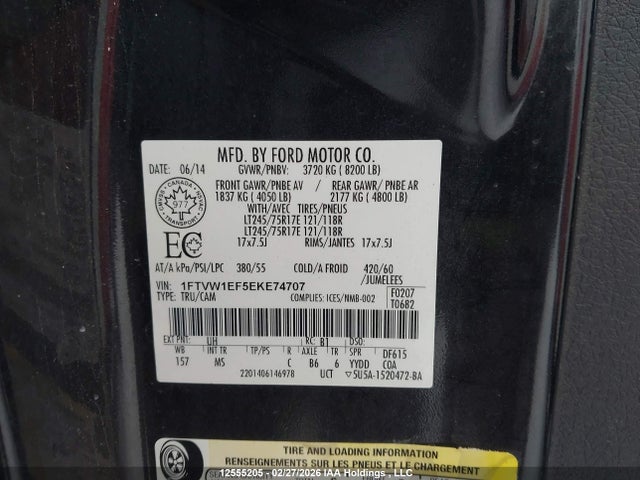 2014 Ford F150 Supercrew მანქანა იყიდება აუქციონზე, vin: 1FTVW1EF5EKE74707, აუქციონის ნომერი: 12555205