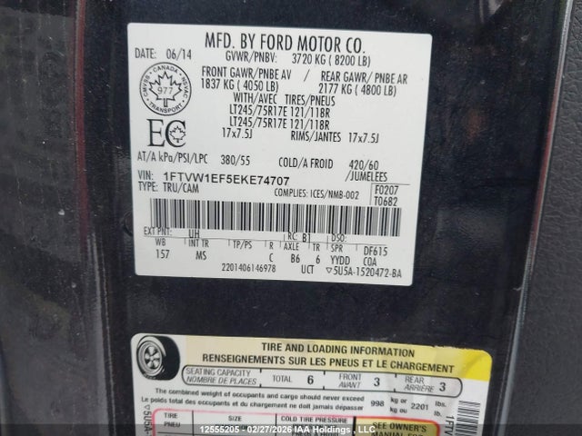 2014 Ford F150 Supercrew მანქანა იყიდება აუქციონზე, vin: 1FTVW1EF5EKE74707, აუქციონის ნომერი: 12555205