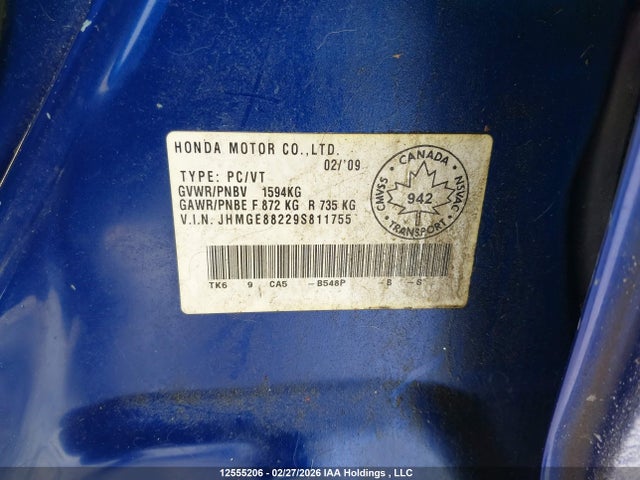 Продаж на аукціоні авто 2009 Honda Fit, vin: JHMGE88229S811755, номер лоту: 12555206