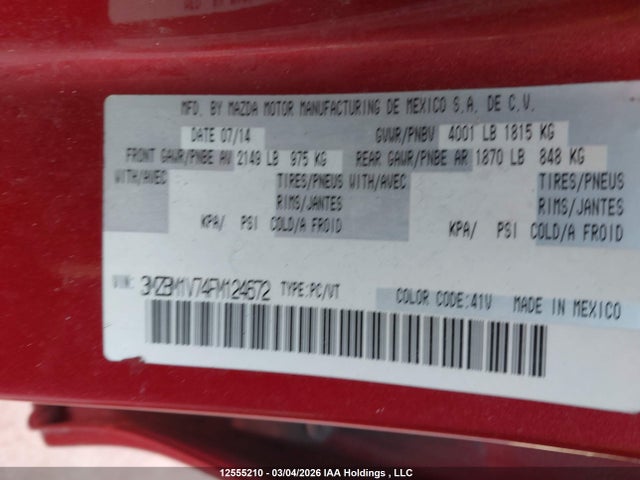 Aukcja sprzedaży 2015 Mazda Mazda3, vin: 3MZBM1V74FM124672, numer aukcji: 12555210