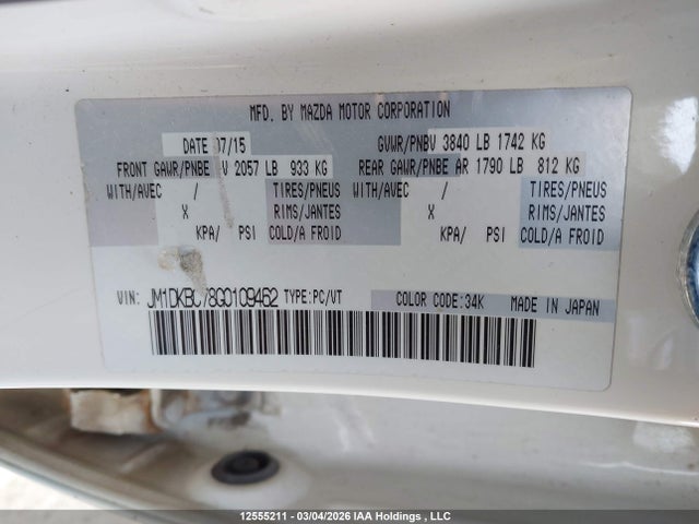 12555211 :رقم المزاد ، JM1DKBC78G0109462 vin ، 2016 Mazda Cx-3 Gs مزاد بيع
