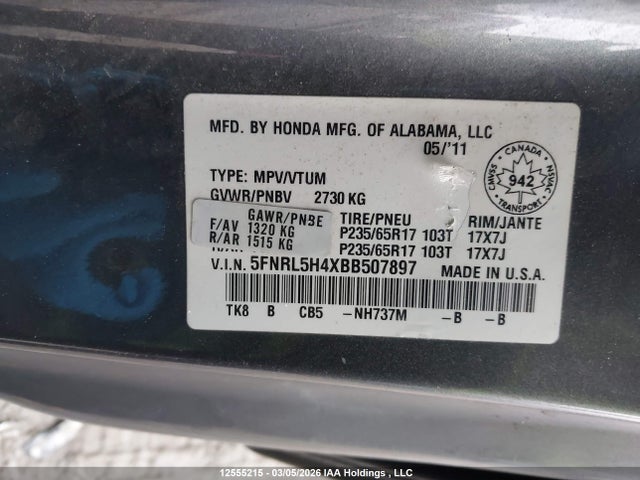 Aukcja sprzedaży 2011 Honda Odyssey Ex, vin: 5FNRL5H4XBB507897, numer aukcji: 12555215