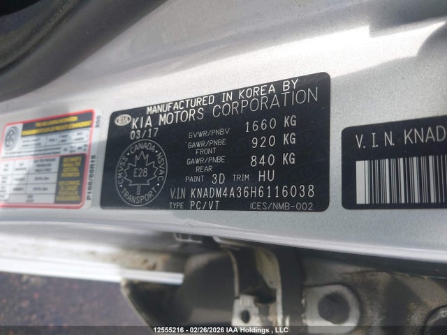 KNADM4A36H6116038 KIA Rio Ex Special Edition/ex+ W/sunroof/lx/lx+/sx/sx W/navigation