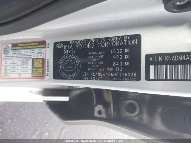 KNADM4A36H6116038 KIA Rio Ex Special Edition/ex+ W/sunroof/lx/lx+/sx/sx W/navigation