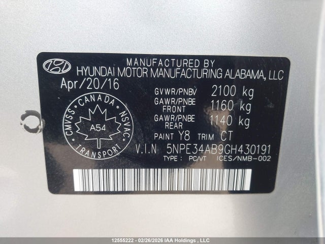 5NPE34AB9GH430191 Hyundai Sonata Sport/limited