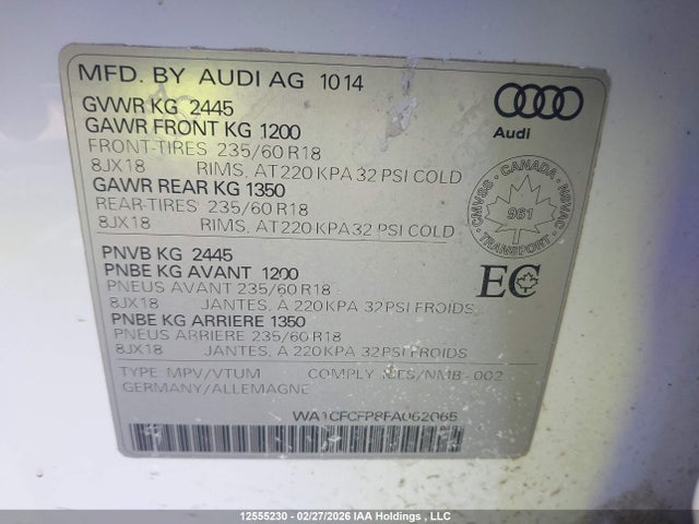 Продаж на аукціоні авто 2015 Audi Q5 2.0t Komfort, vin: WA1CFCFP8FA062065, номер лоту: 12555230