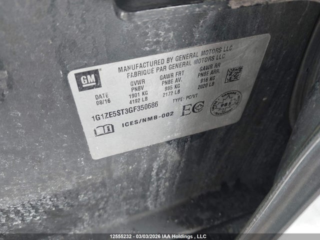 Продаж на аукціоні авто 2016 Chevrolet Malibu Lt, vin: 1G1ZE5ST3GF350686, номер лоту: 12555232