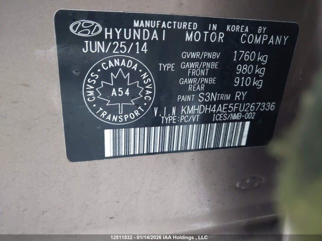 KMHDH4AE5FU267336 Hyundai Elantra Sport Appearance