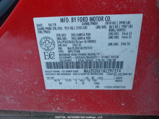 MAJ3S2GE1KC297274 Ford Ecosport Se