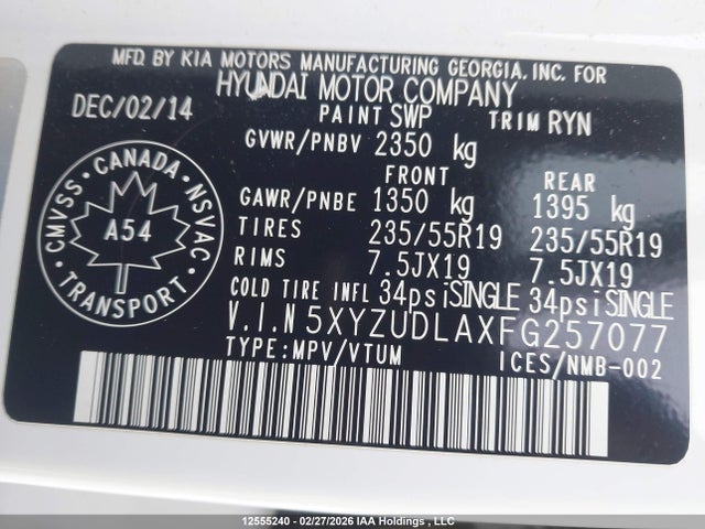 5XYZUDLAXFG257077 Hyundai SANTA FE SPORT