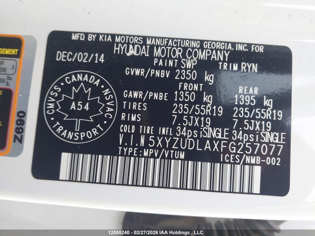 5XYZUDLAXFG257077 Hyundai SANTA FE SPORT
