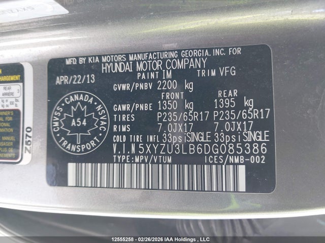 Продажа на аукционе авто 2013 Hyundai Santa Fe Sport 2.4 Premium, vin: 5XYZU3LB6DG085386, номер лота: 12555258