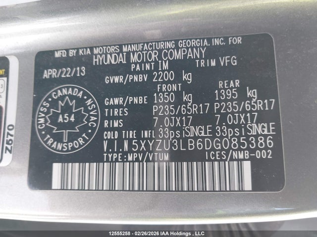 Продажа на аукционе авто 2013 Hyundai Santa Fe Sport 2.4 Premium, vin: 5XYZU3LB6DG085386, номер лота: 12555258