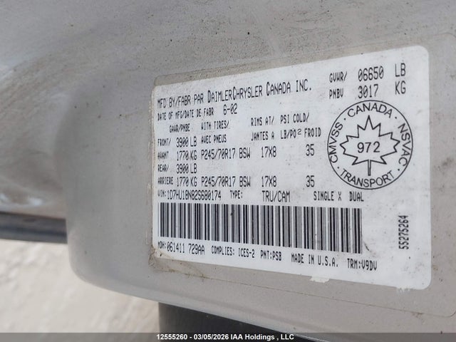 Продаж на аукціоні авто 2002 Dodge Ram 1500, vin: 1D7HU18N82S680174, номер лоту: 12555260