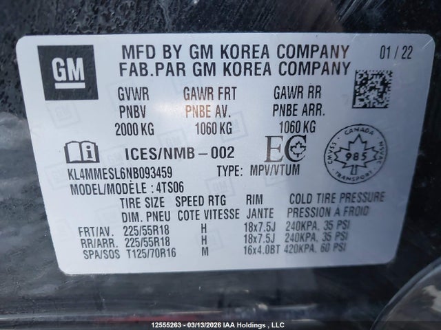 KL4MMESL6NB093459 Buick Encore Gx Select