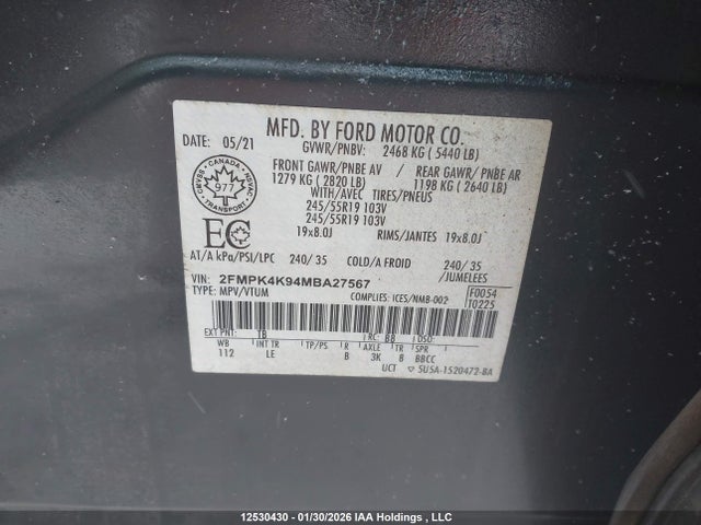 2FMPK4K94MBA27567 Ford Edge Titanium