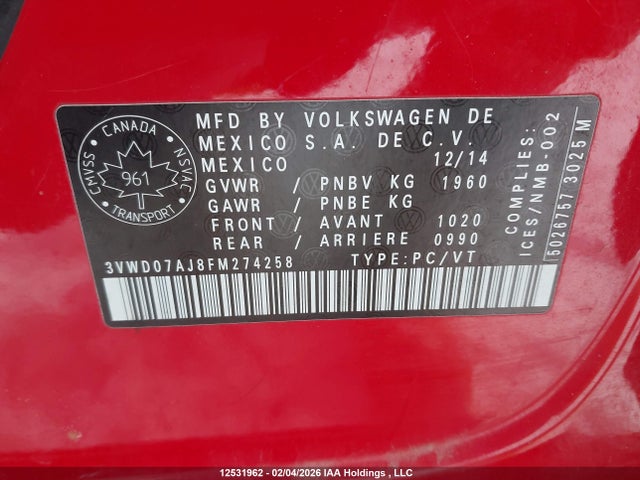 3VWD07AJ8FM274258 Volkswagen Jetta 1.8 Tsi Comfortline/1.8 Tsi Trendline+