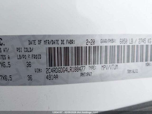 Dodge Grand Caravan Crew Plus 2020 2C4RDGDG4LR188477 Image 9