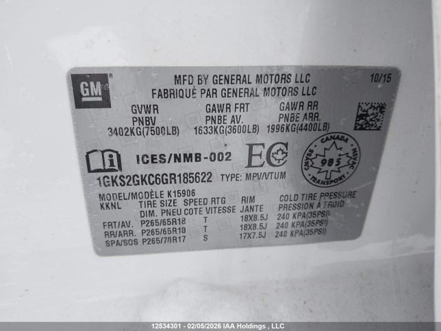 1GKS2GKC6GR185622 GMC Yukon Xl Slt