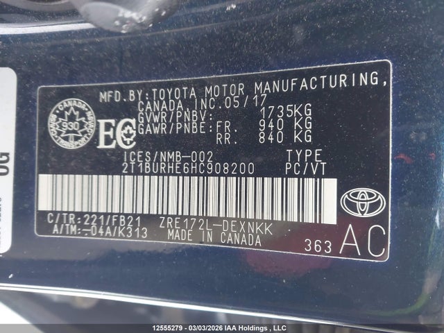 2T1BURHE6HC908200 Toyota COROLLA LE