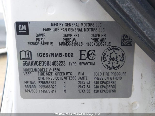 Aukcja sprzedaży 2011 Buick Enclave Cxl, vin: 5GAKVCED9BJ403223, numer aukcji: 12555290