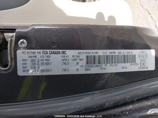 2C4RDGBG1HR843317 Dodge Grand Caravan Cvp/sxt