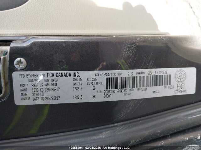 2C4RDGBG1HR843317 Dodge Grand Caravan Cvp/sxt