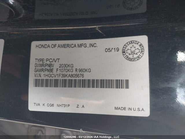 1HGCV1F39KA805676 Honda Accord Sport